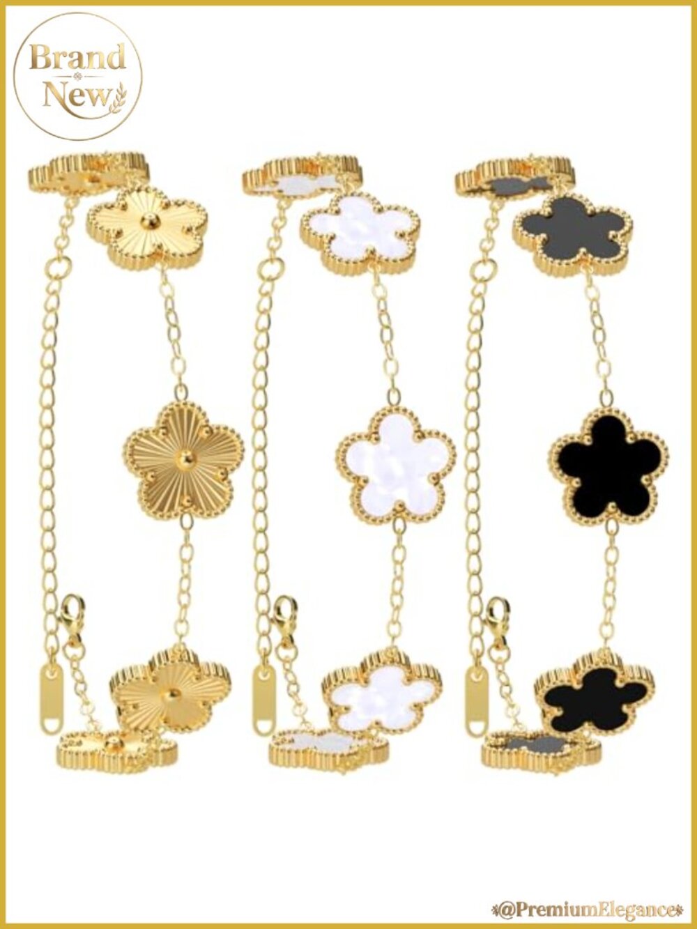 18K Gold Plated Lucky Clover Bracelet Set for Women, Adjustable Chain Link,